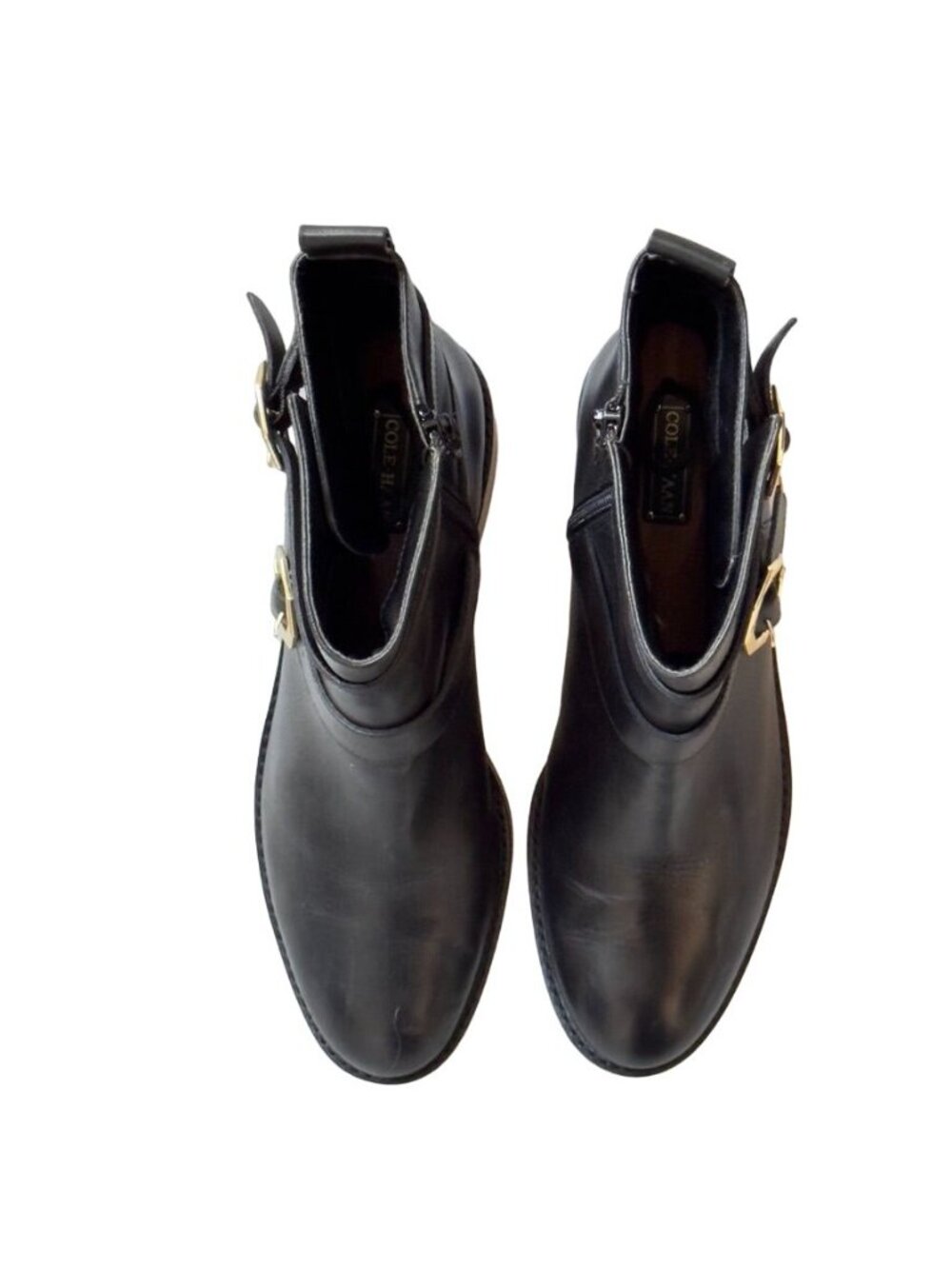 COLE HAAN Women's Leather Ankle Boots Black Side Buckles Size 8.5 - Picture 3 of 12